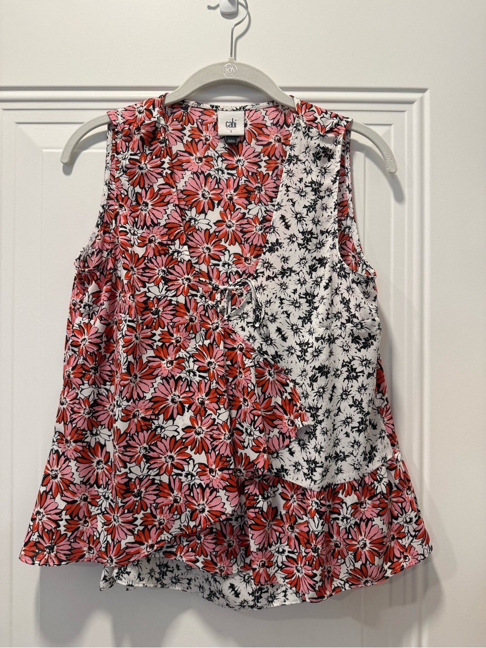 CAbi Pink and Black Floral Mixed-Print Tie-Front Camisole Top Sz S